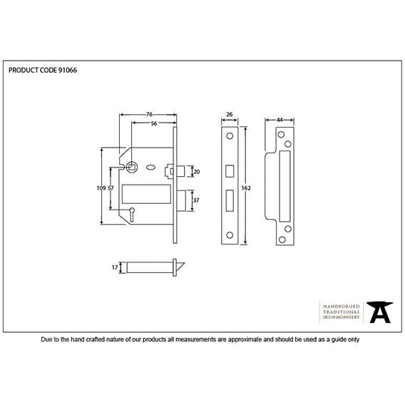 From The Anvil - 3" 5 Lever BS Sash Lock KA - Black - 91066 - Choice Handles