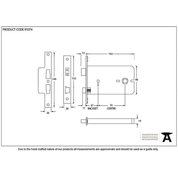 From The Anvil - 6" Horizontal 5 Lever Sash Lock - Satin Stainless Steel - 91074 - Choice Handles