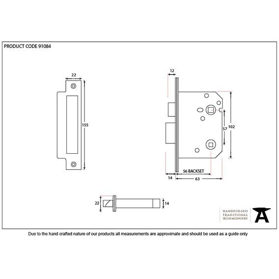 From The Anvil - 3" Bathroom Mortice Lock - Electro Brass - 91084 - Choice Handles