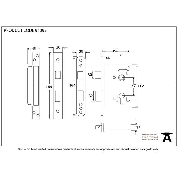 From The Anvil - 2 ½" Euro Profile Sash Lock - Satin Stainless Steel - 91095 - Choice Handles