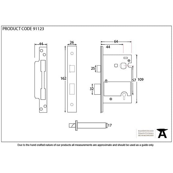 From The Anvil - 2 ½" 5 Lever H/Duty BS Sash Lock KA - Satin Stainless Steel - 91123 - Choice Handles