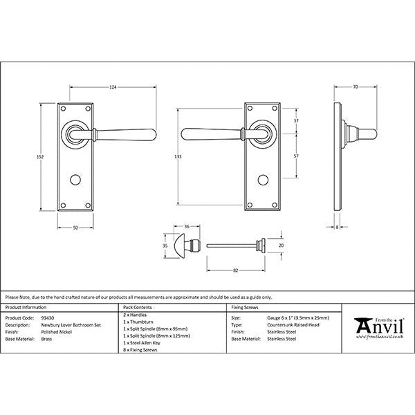 From The Anvil - Newbury Lever Bathroom Set - Polished Nickel - 91430 - Choice Handles