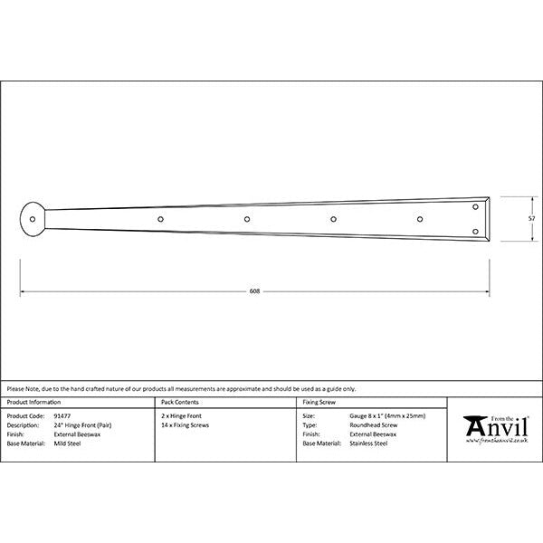 From The Anvil - 24" Penny End Hinge Front (pair) - External Beeswax - 91477 - Choice Handles