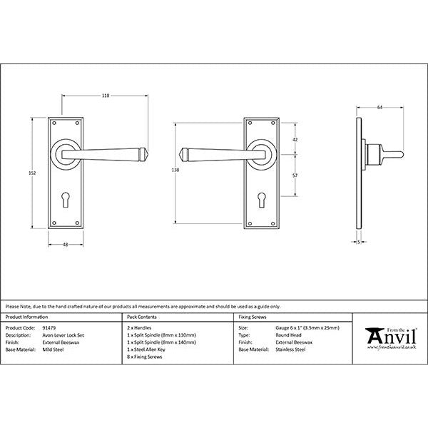 From The Anvil - Avon Lever Lock Set - External Beeswax - 91479 - Choice Handles