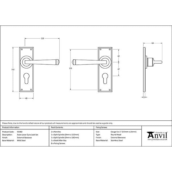 From The Anvil - Avon Lever Euro Lock Set - External Beeswax - 91482 - Choice Handles