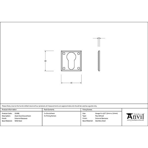 From The Anvil - Avon Euro Escutcheon - External Beeswax - 91488 - Choice Handles