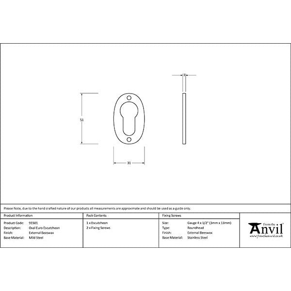 From The Anvil - Oval Euro Escutcheon - External Beeswax - 91501 - Choice Handles
