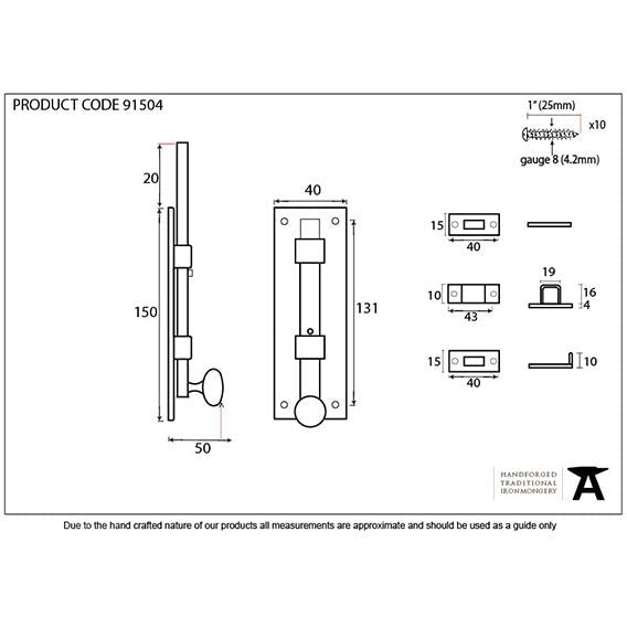 From The Anvil - 6" Universal Bolt - External Beeswax - 91504 - Choice Handles