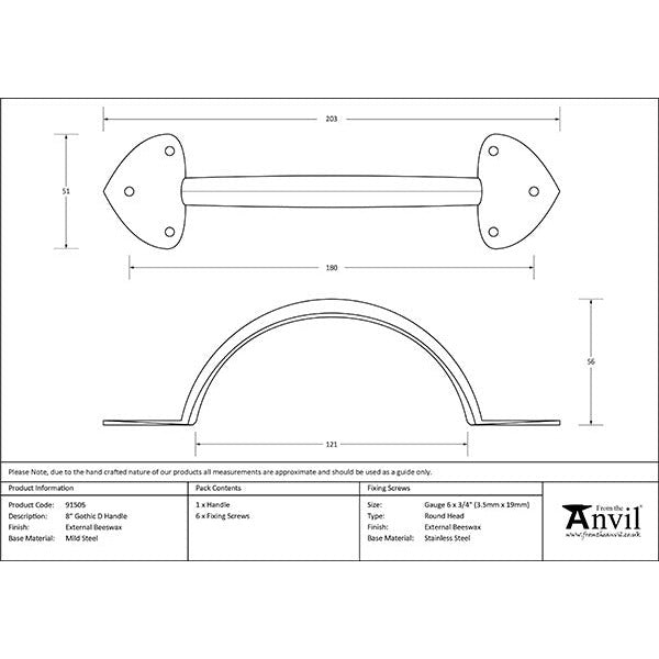 From The Anvil - 8" Gothic D Handle - External Beeswax - 91505 - Choice Handles