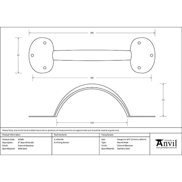 From The Anvil - 8" Bean D Handle - External Beeswax - 91506 - Choice Handles