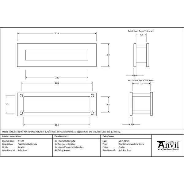 From The Anvil - Traditional Letterbox - Pewter Patina - 91527 - Choice Handles