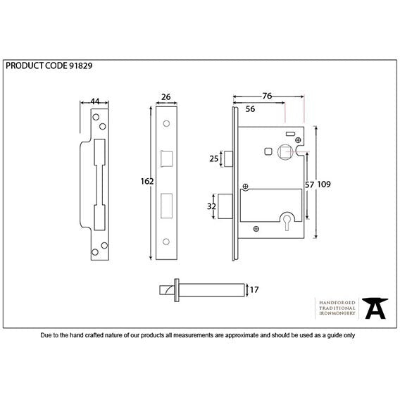 From The Anvil - 3" BS Heavy Duty BS Sash Lock KA - PVD Brass - 91829 - Choice Handles