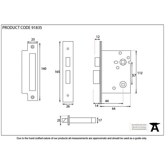 From The Anvil - 2 1/2" Heavy Duty Bathroom Mortice Lock - PVD Brass - 91835 - Choice Handles