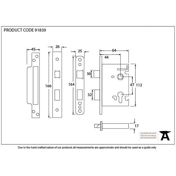 From The Anvil - 2 ½" Euro Profile Sash Lock - PVD Brass - 91839 - Choice Handles