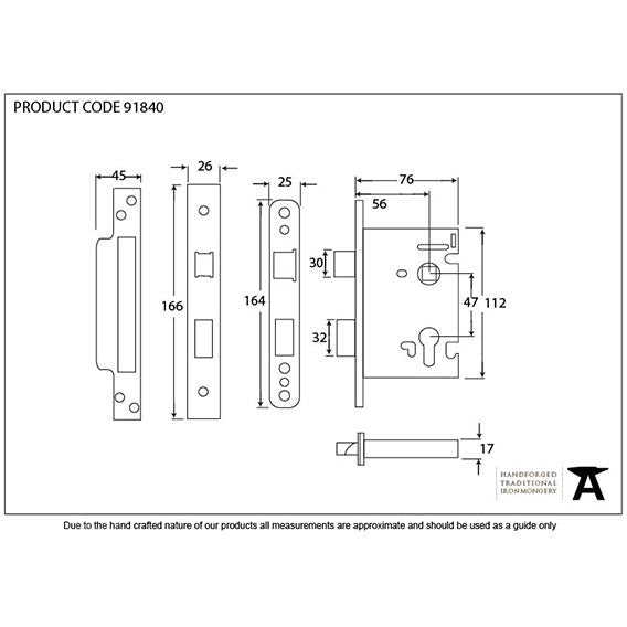 From The Anvil - 2 ½" Euro Profile Sash Lock - PVD Brass - 91840 - Choice Handles