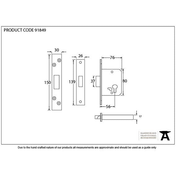 From The Anvil - 3" Euro Profile Dead Lock - PVD Brass - 91849 - Choice Handles
