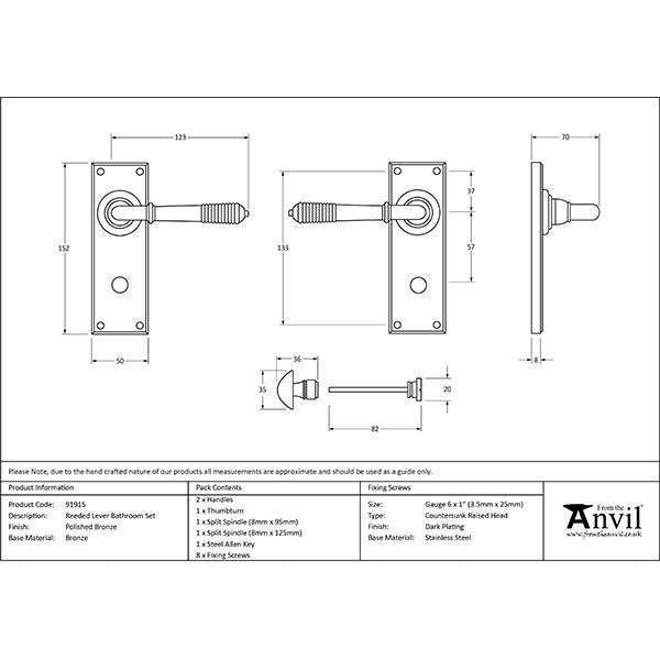 From The Anvil - Reeded Lever Bathroom Set - Polished Bronze - 91915 - Choice Handles