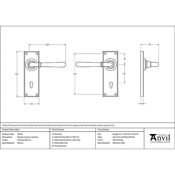 From The Anvil - Newbury Lever Lock Set - Polished Bronze - 91919 - Choice Handles