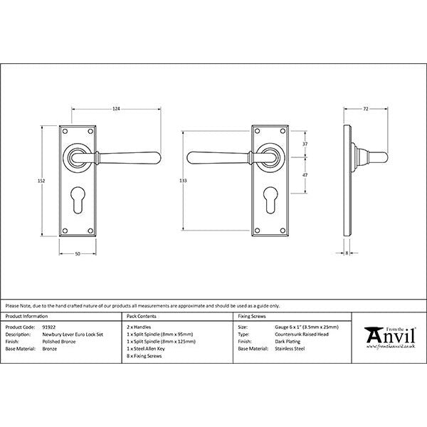 From The Anvil - Newbury Lever Euro Lock Set - Polished Bronze - 91922 - Choice Handles