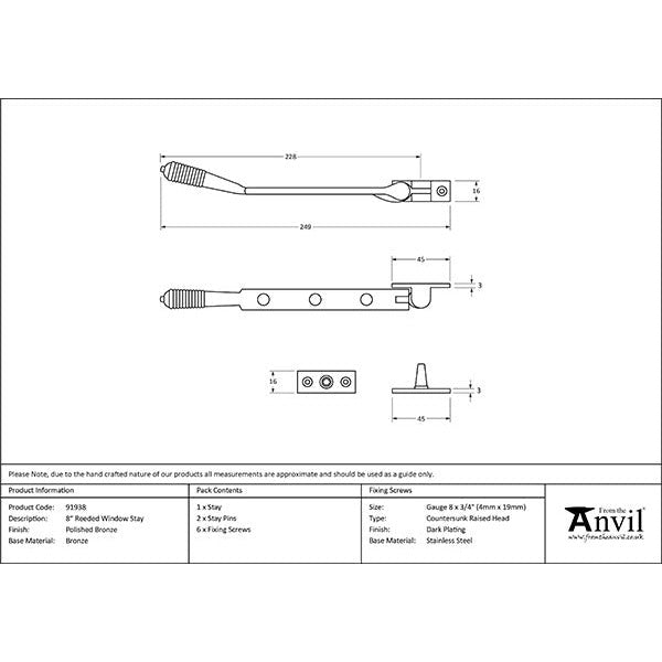From The Anvil - 8" Reeded Stay - Polished Bronze - 91938 - Choice Handles