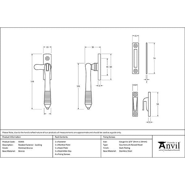 From The Anvil - Locking Reeded Fastener - Polished Bronze - 91944 - Choice Handles