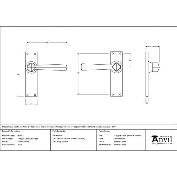 From The Anvil - Straight Lever Latch Set - Satin Chrome - 91970 - Choice Handles