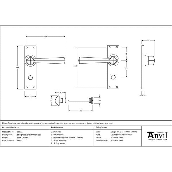 From The Anvil - Straight Lever Bathroom Set - Satin Chrome - 91973 - Choice Handles