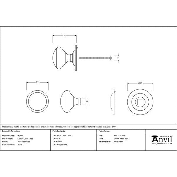 From The Anvil - Round Centre Door Knob - Polished Brass - 91977 - Choice Handles