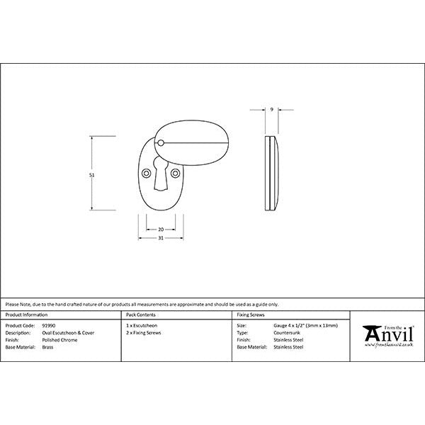 From The Anvil - Oval Escutcheon & Cover - Polished Chrome - 91990 - Choice Handles