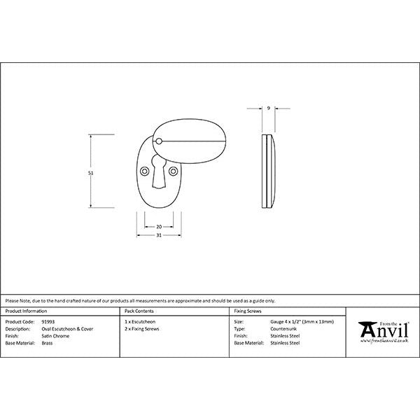 From The Anvil - Oval Escutcheon & Cover - Satin Chrome - 91993 - Choice Handles