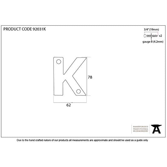 From The Anvil - Letter K - Polished Bronze - 92031K - Choice Handles