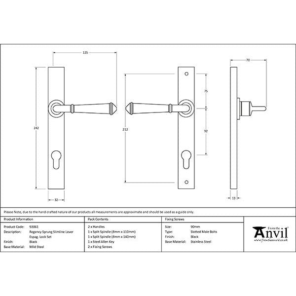 From The Anvil - Regency Slimline Lever Espag. Lock Set - Black - 92061 - Choice Handles