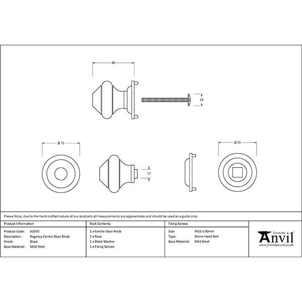 From The Anvil - Centre Door Knob - Black - 92070 - Choice Handles