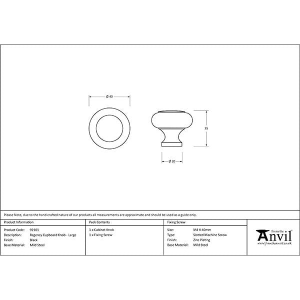 From The Anvil - Regency Cabinet Knob - Large - Black - 92101 - Choice Handles