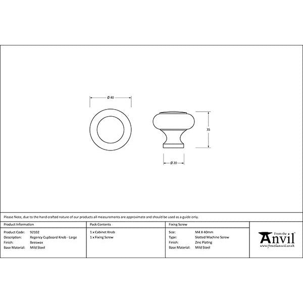 From The Anvil - Regency Cabinet Knob - Large - Beeswax - 92102 - Choice Handles