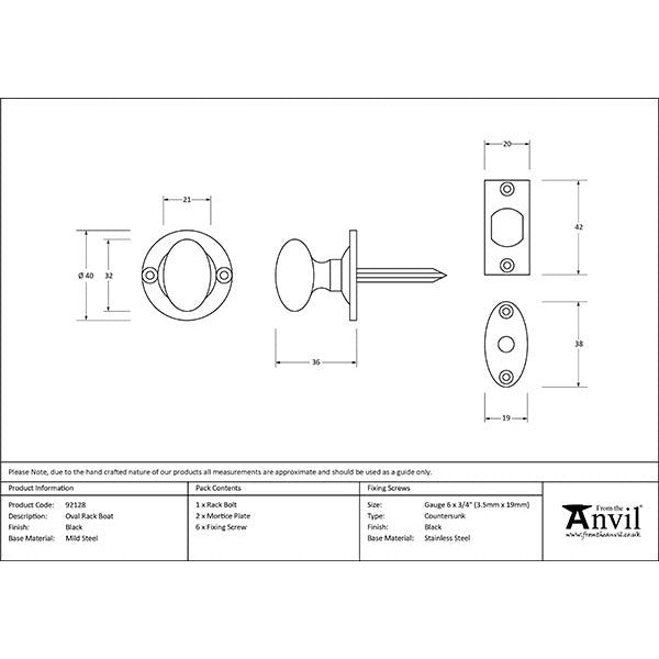 From The Anvil - Oval Rack Bolt - Black - 92128 - Choice Handles