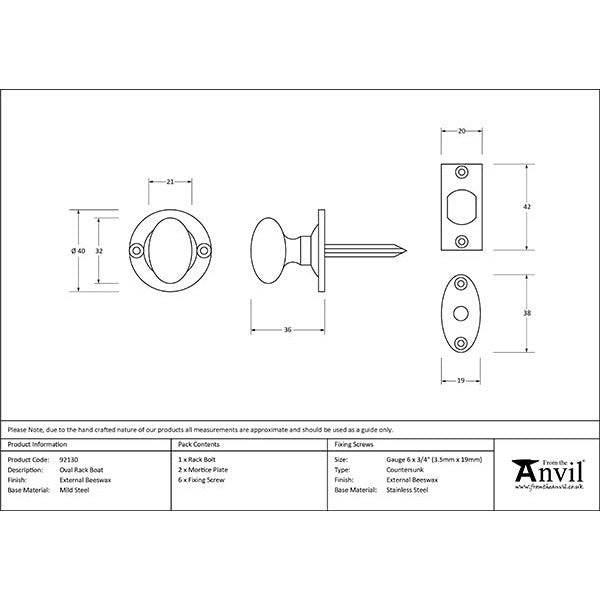 From The Anvil - Oval Rack Bolt - External Beeswax - 92130 - Choice Handles