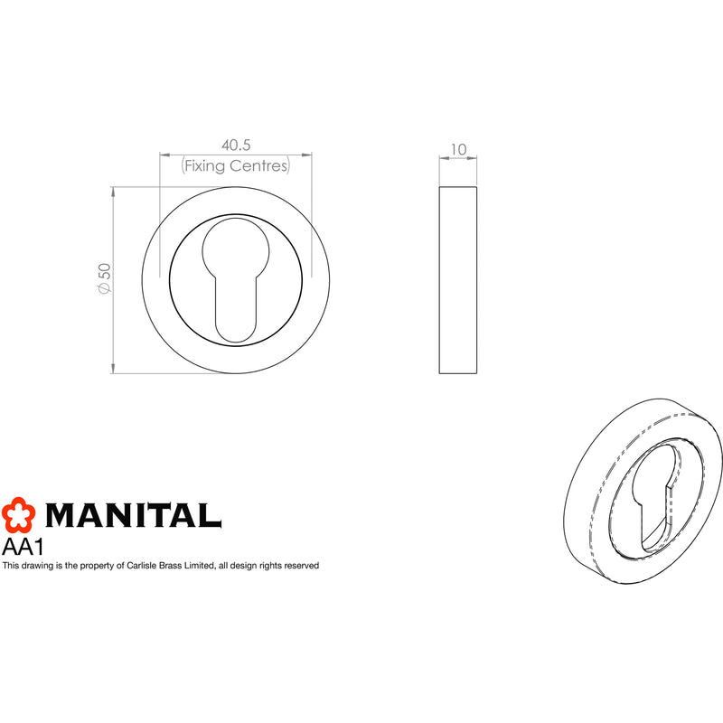 Manital - Euro Profile Escutcheon - Polished Brass - AA1 - Choice Handles