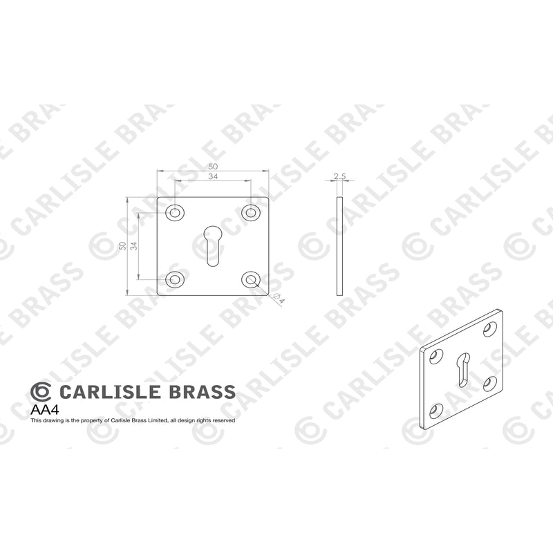 Carlisle Brass - Square Standard Profile Escutcheon - Polished Brass - AA4 - Choice Handles