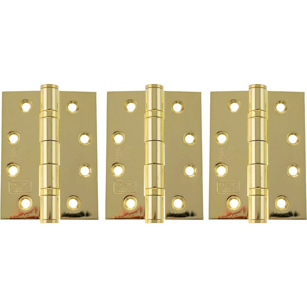 Atlantic Ball Bearing Hinges Grade 13 Fire Rated 4" x 3" x 3mm set of 3 - Polished Brass - AH1433EB(3) - Choice Handles