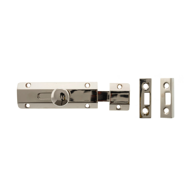 Atlantic Solid Brass Surface Door Bolt 4" - Polished Nickel - ASB4PN - Choice Handles