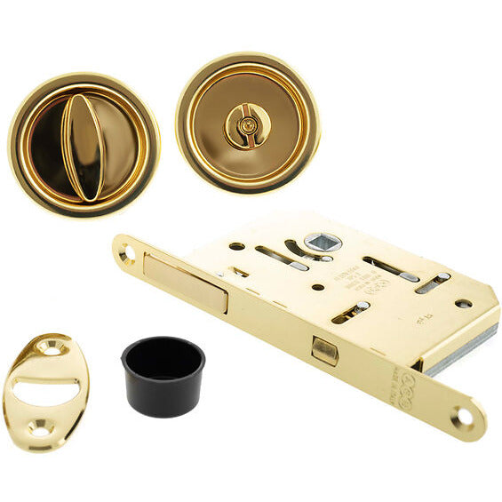 AGB Sliding Door Bathroom Lock Set with Round Flush Handle - Polished