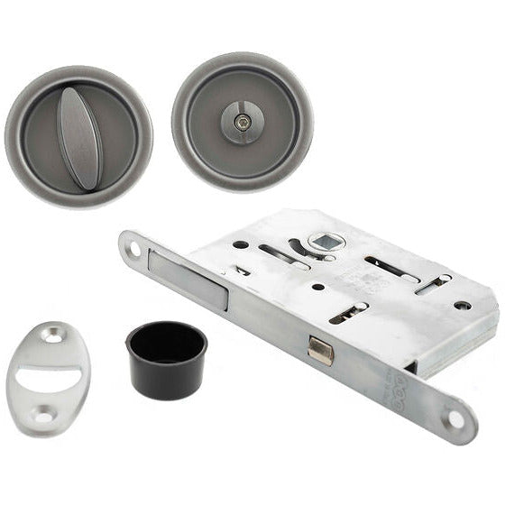 AGB Sliding Door Bathroom Lock Set with Round Flush Handle - Satin Chrome - B046815034 - Choice Handles