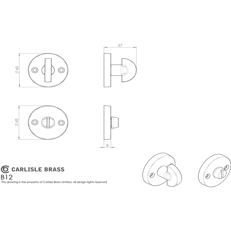 Carlisle Brass - Plain Turn and Release - Polished Chrome - B12CP - Choice Handles