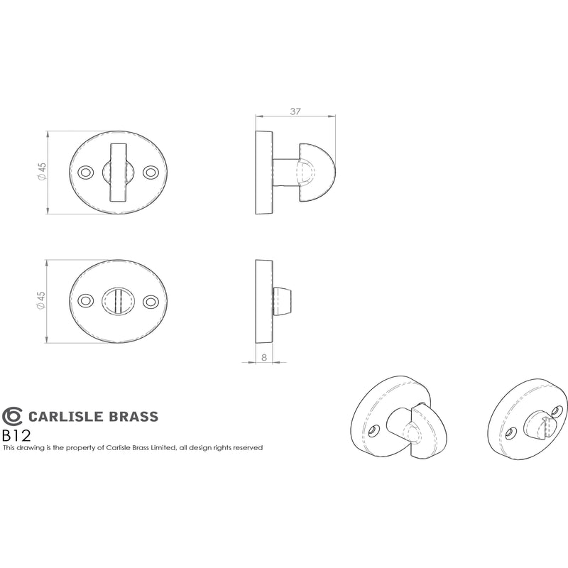 Carlisle Brass - Plain Turn and Release - Polished Brass - B12 - Choice Handles