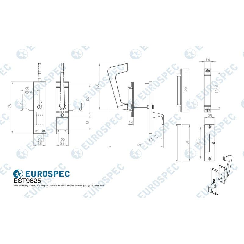 Eurospec - Disabled Toilet Handle Set  - Polished Anodised Aluminium - EST9625PAA - Choice Handles
