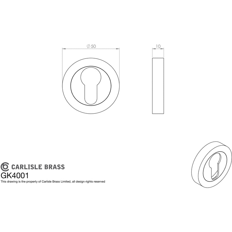 Carlisle Brass - Euro Profile escutcheon - Matt Black - GK4001MB - Choice Handles
