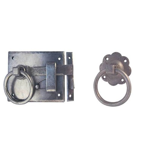 Frelan 150 x 120mm Handforged Cottage Ring Handle Gate Latch, Right Hand - Pewter - HF48RH - Choice Handles