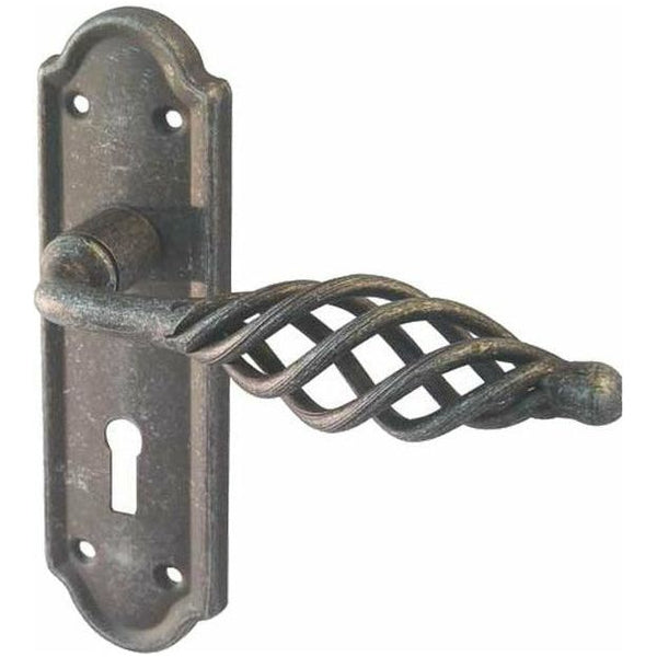 Frelan - Cage Door Handles On Backplate - Lever Lock - Pewter - IRC4000 - Choice Handles