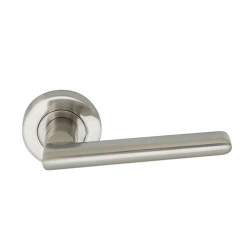 Darcel - Isabelle Door Lever Handle On Round Rose, Satin Nickel - DCISA-SN - Choice Handles